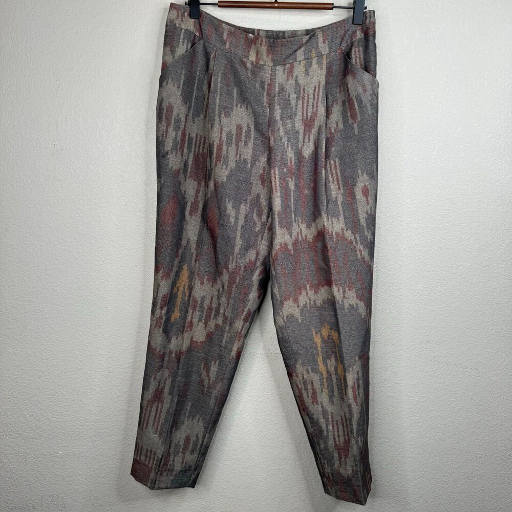 Lafayette 148‎ Women Aztec Print Pleated Wool Trouser Pants Gray Size 6